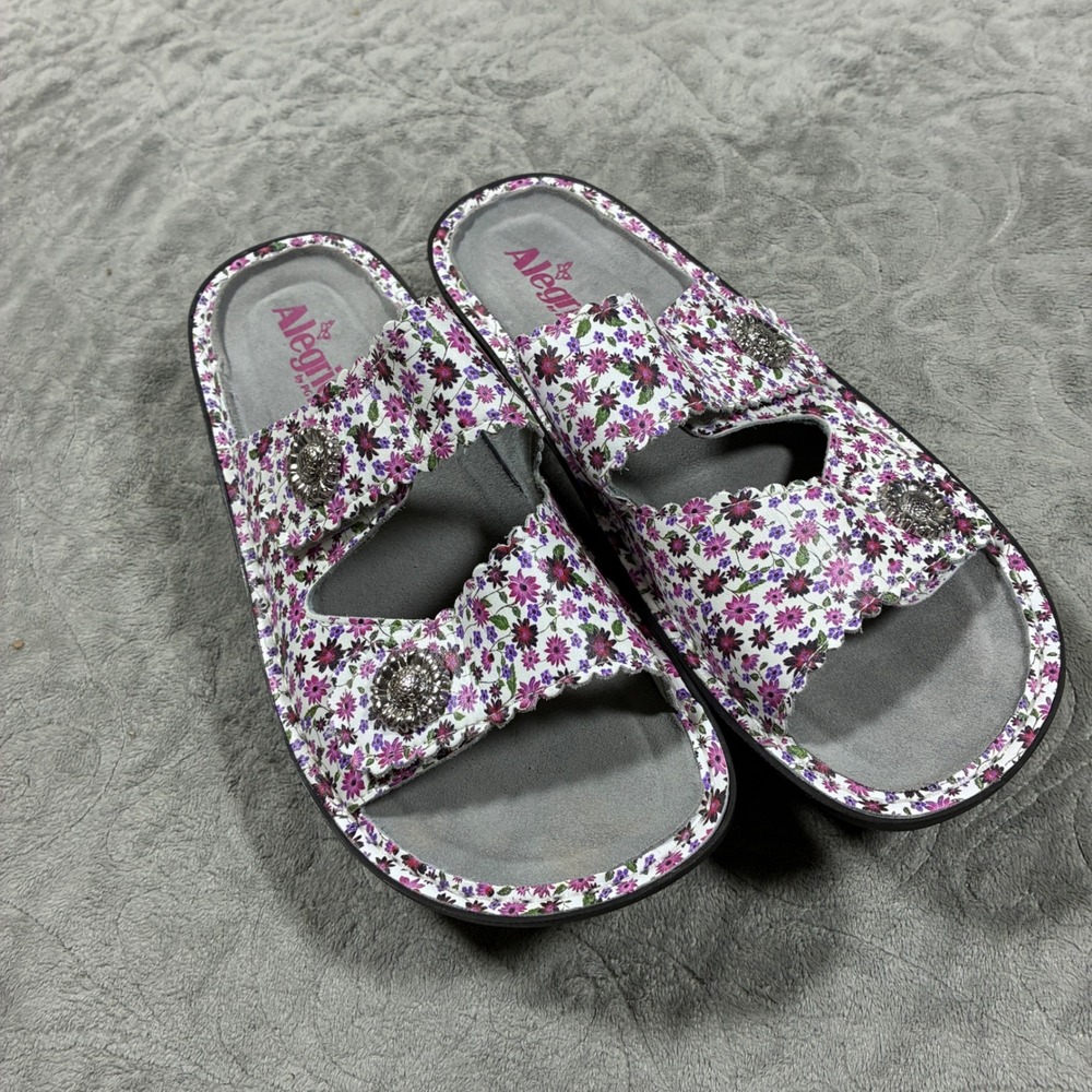 Alegria by PG Lite Sandals Size 41 US 11 Purple Floral Comfort Ergonomic QVC